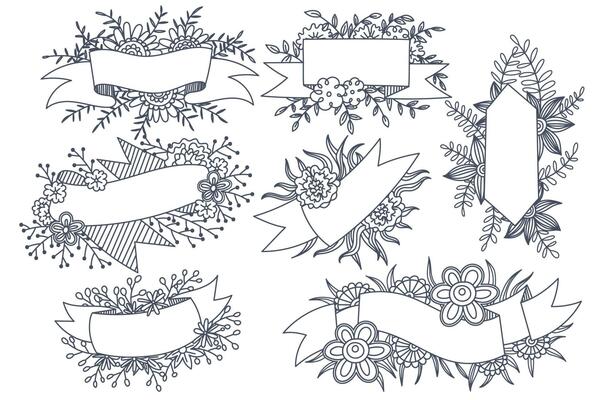 Various styles of flower frames are designed for use in cartoons and illustrations