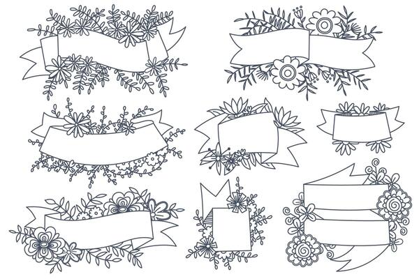 Various styles of flower frames are designed for use in cartoons and illustrations