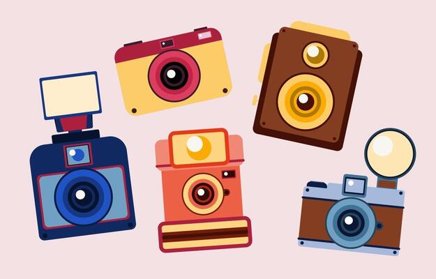 Collection of retro and modern digital camer