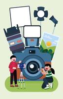 Photographer and camera equipment illustration vector