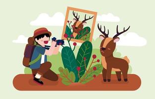 Wild Animal Photographer Shooting dear in forest vector