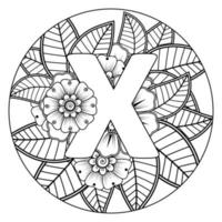 Letter X with Mehndi flower. decorative ornament in ethnic oriental. outline hand-draw vector illustration.