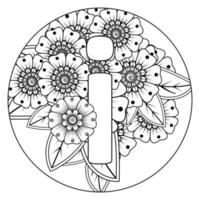 Letter I with Mehndi flower. decorative ornament in ethnic oriental. outline hand-draw vector illustration.