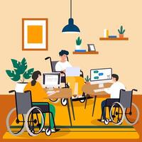 Disabled man in wheelchair use computer working vector