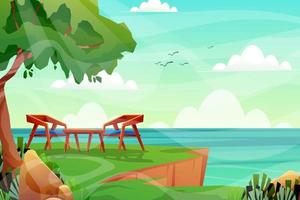 Scene nature seaside with furniture vector