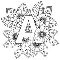 Letter A with Mehndi flower. decorative ornament in ethnic oriental vector