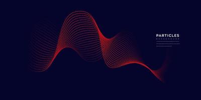 Wave vector element with abstract red dot lines on black background use for banner, poster, website. Curve flow motion illustration.