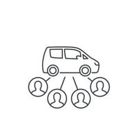 vector de servicio de coche compartido, icono de estilo lineal en blanco