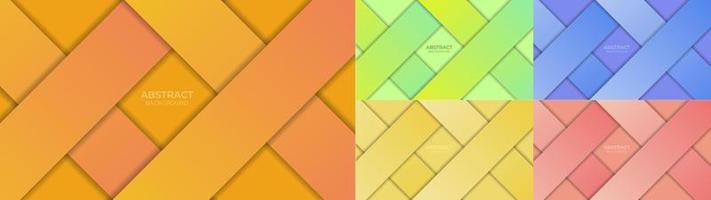 Background abstract set of geometric blue, yellow, orange, pink and green color beautiful with light dot texture. Vector illustration