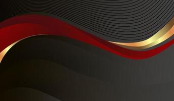 Abstract black red and gold waved lines background.
