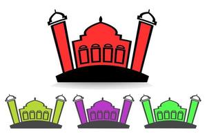 simple vector of mosque shape with flat color and 4 different color variations.