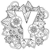 Letter Y with Mehndi flower. decorative ornament in ethnic oriental. outline hand-draw vector illustration.