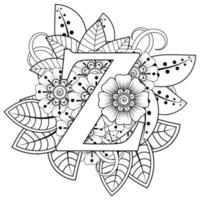 Letter Z with Mehndi flower. decorative ornament in ethnic oriental style. coloring book page. vector