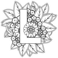 letra l con flor mehndi. ornamento decorativo en étnico oriental. esbozar la ilustración vectorial dibujada a mano. vector