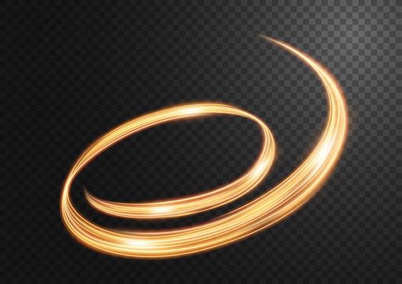 Abstract gold swirl line of light with a transparent background, isolated and easy to edit