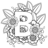 Letter B with Mehndi flower. decorative ornament in ethnic oriental style. coloring book page. vector
