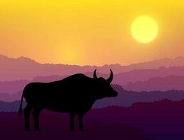 búfalo, safari vida silvestre áfrica puesta de sol, animales vector aislado