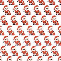 Seamless Christmas pattern with red Santa Claus, bag with presents and snowflakes. Bright print for New Year and winter holiday, wrapping paper, textiles and designs. vector