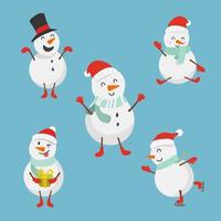 conjunto de lindo diseño de personajes de invierno de muñeco de nieve. caricatura feliz y divertida para la ilustración de vector de navidad