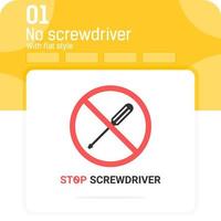 señal vectorial prohibida con plantilla de concepto de diseño de icono de destornillador. concepto de icono de símbolo de signo prohibido de ilustración vectorial para reparación, ui, ux, sitio web, taller o aplicación móvil y proyecto vector