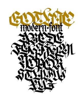 Gothic. Capital black latin letters on a white background. Beautiful and stylish calligraphy.
