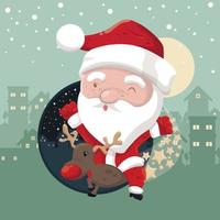 Merry Christmas Santa clause on reindeer enjoy vector