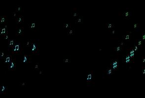 azul oscuro, textura vectorial verde con notas musicales. vector