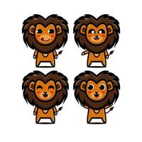 Cute lion set collection. Vector illustration lion mascot character flat style cartoon. Isolated on white background. Cute character lion mascot logo idea bundle concept