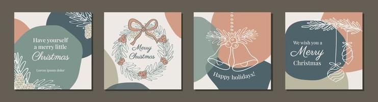 Holiday Christmas ornaments square template with vector illustration of advent wreath, bell and christmas decorations for greeting cards, advertising, social media, promotion and marketing