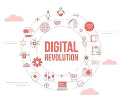 concepto de tecnología de revolución digital con banner de plantilla de conjunto de iconos y forma circular circular vector