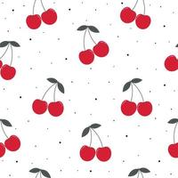 Red ripe cherry background Seamless pattern The pattern is randomly scattered and has small black spots. The design used for textile, fabric, publication, gift wrapping, vector illustration