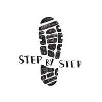 Vector hand drawn illustration of a footprint with text Step by step