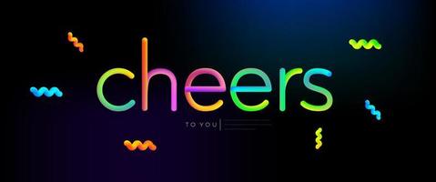 Cheers text design with colorful line on dark background. vector