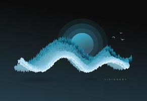 paisaje de montaña de hielo conceptual con onda dinámica. papel pintado abstracto del arte de la montaña de hielo. vector