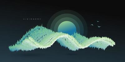 Conceptual forest Scenery with dynamic wave. Abstract forest art wallpaper. vector