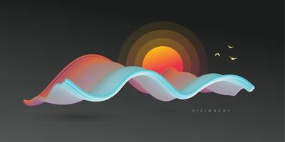 paisaje abstracto del amanecer con onda dinámica. papel pintado conceptual del arte de la salida del sol. vector