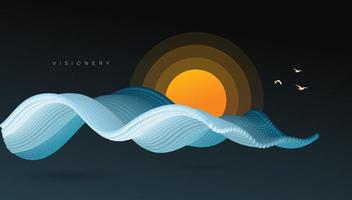 Abstract sunrise scenery with dynamic wave. Conceptual sunrise art wallpaper. vector