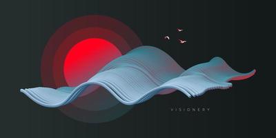 Abstract sunset scenery with dynamic wave. Conceptual sunset art wallpaper. vector