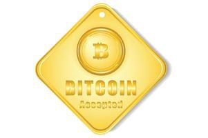 bitcoin crypto moneda aceptada etiqueta de oro vector