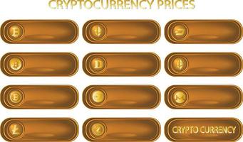 icon set crypto currency prize button vector