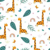 Giraffe pattern seamless background cartoon cute animals Hand drawn in the style of a child Designed for printing, wallpaper, gift wrap, textiles Vector illustration