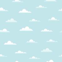 fondo de cielo de patrones sin fisuras con nubes blancas diseño pintado a mano en estilo infantil utilizado para tela, moda, textil, ilustración vectorial vector