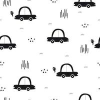 Seamless pattern Vintage car background Arranged randomly on a white background Hand drawn design in cartoon style. Used for fabric, textile, vector illustration