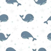 Blue whale Cute cartoon character with marine life Seamless pattern Random arrangement The design is suitable for Textile, clothing pattern, printed matter, wrapping paper, illustration vector