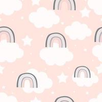 seamless pattern clouds and rainbow on pink background vector