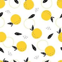 Limones amarillos de fondo de fruta de patrones sin fisuras, cortados en trozos pequeños Diseño dibujado a mano en estilo de dibujos animados utilizado para textiles, publicaciones, fondos de pantalla, ilustraciones vectoriales. vector