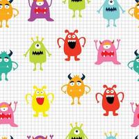 Seamless pattern A cute cartoon monster background that has a square as a wallpaper. Hand drawn design in child style Used for fabric, textile Vector illustration Isolated on white background