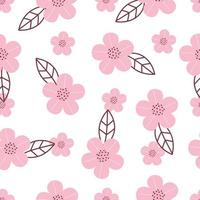 Seamless vector pattern hand drawn pink flower background in cartoon style Suitable for printings, wallpaper, fabric design, textiles.