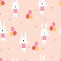 Seamless pattern Bunny with balloons Cute cartoon hand drawn background in childrens style For fabric, textile, wallpaper vector