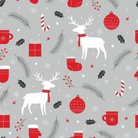 Vector pattern Seamless Christmas Background with Reindeer and Gifts Cartoon style design use for print, illustration wallpaper, fabric, fashion textiles.